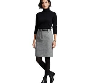 Contemporary Edge Wool Blend Brown Herringbone Utility Skirt Knee Pockets 12